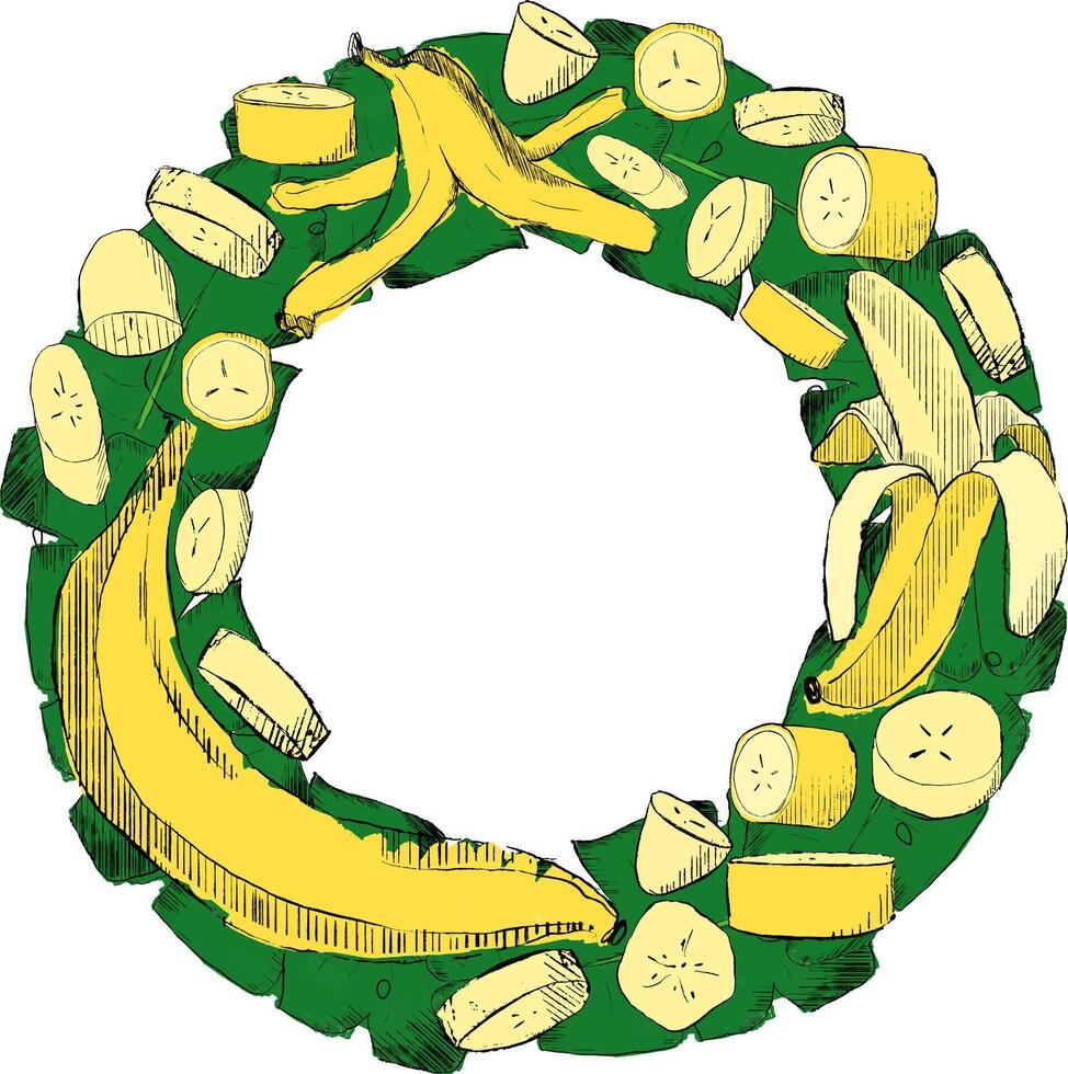 summer vibes banana frame round circle party beach, graphic illustration template vector