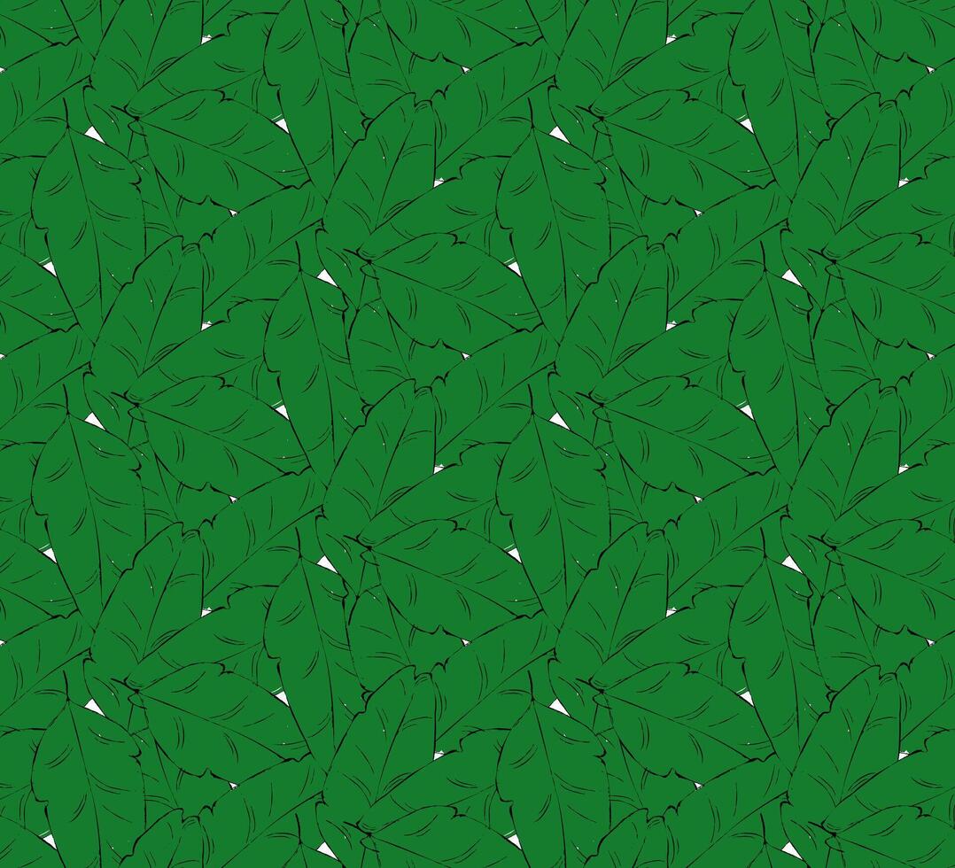Abstract tropic leaves seamless pattern. Tea or banana leaf graphic art. Hand drawn graphic design for fabric , print, vector