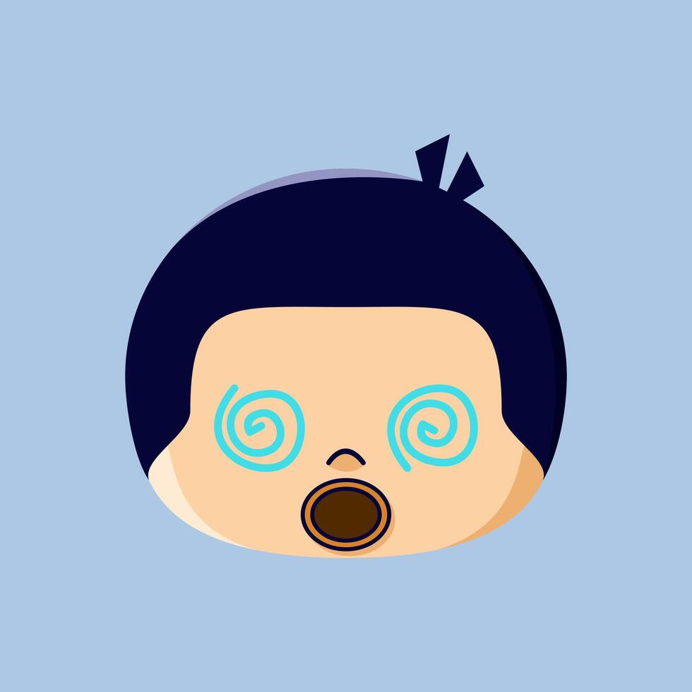 A cartoon emoji of a confused little boy vector