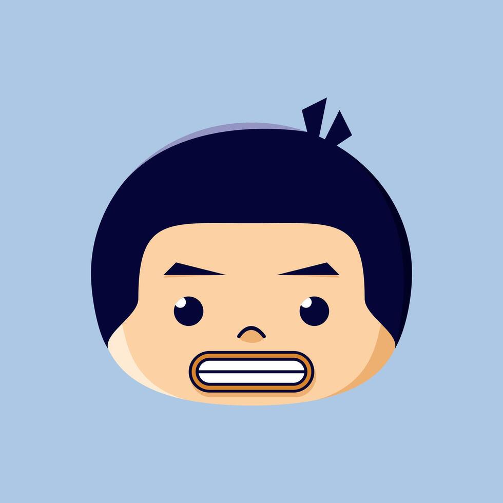 A cartoon emoji of a grimacing boy vector