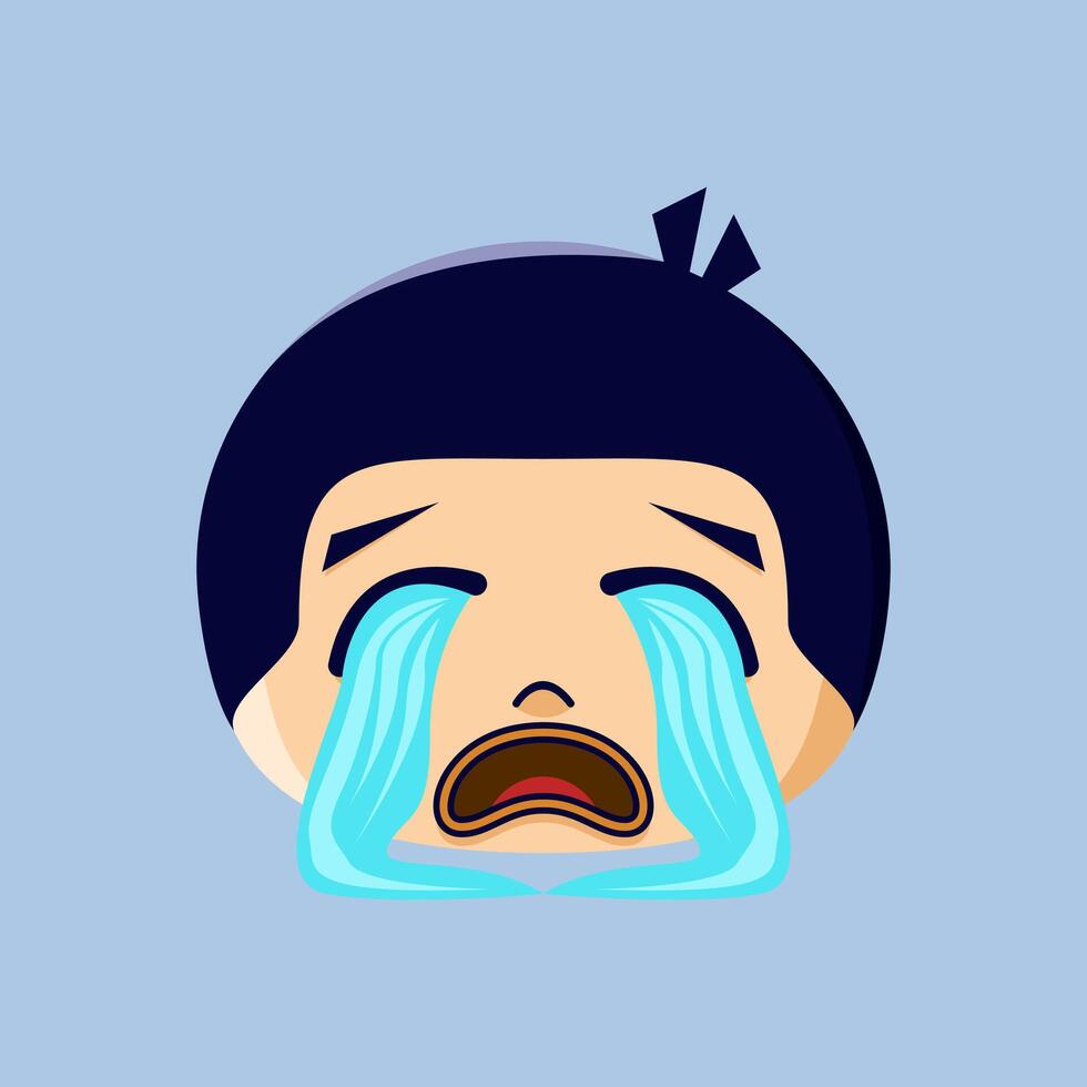 A cartoon emoji of a crying boy vector
