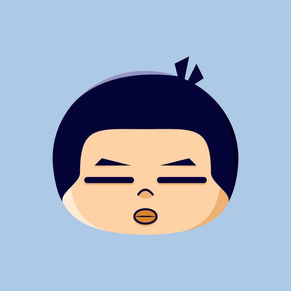 A cartoon emoji of a disappointed little boy vector