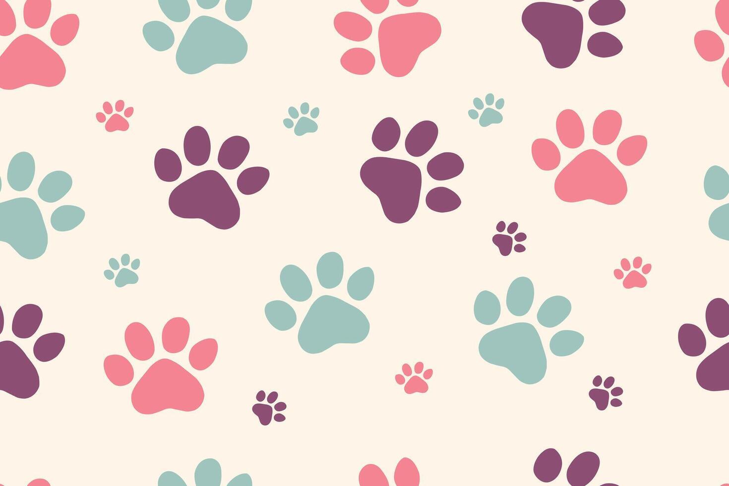 Seamless paw pattern of pink and purple prints. vector