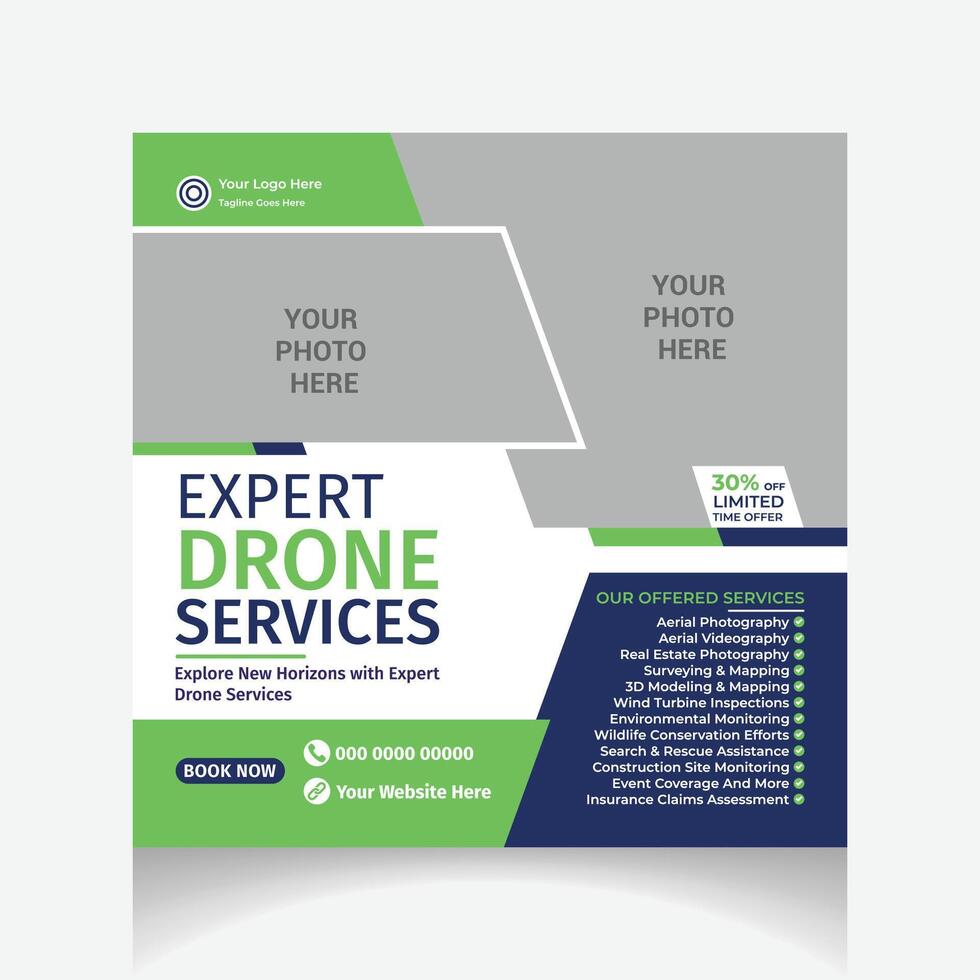 Drone Service's social media post design layout vector