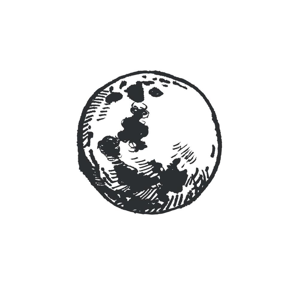 Moon, full moon disk hand drawn with ink and transferred to . Halloween illustration. Suitable for printing in astronomy books, magazines, for postcards and invitations vector
