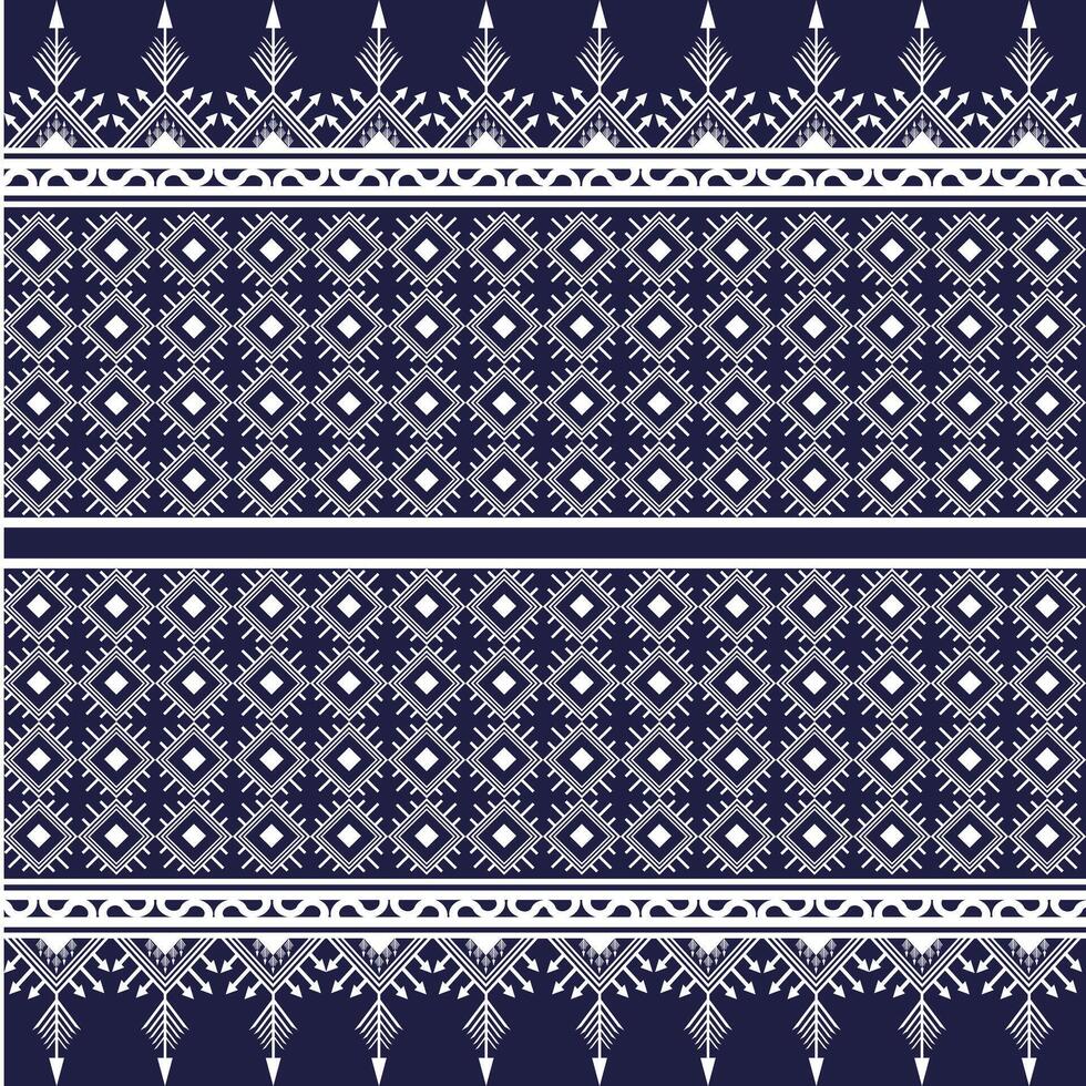 Vintage abstract geometric seamless Thai pattern. Blue and white vector