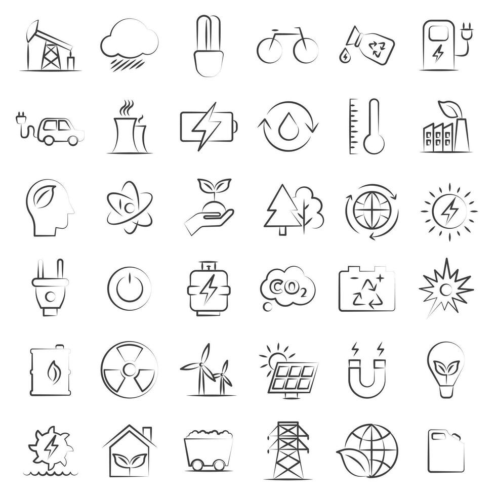 Clean energy. Power and energy icon set. A set of icons of different energy. vector
