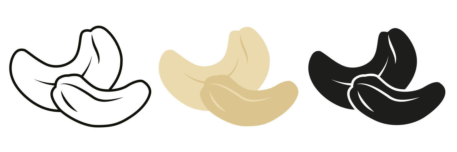 Cashew nut. Illustration of cashews in different styles. Cashew nut for your advertisement. vector