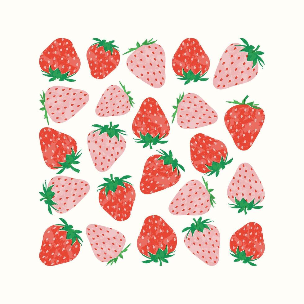Strawberries colorful wallpaper print background. Fruit illustration isolated on background. Greeting card background with strawberries for your design vector