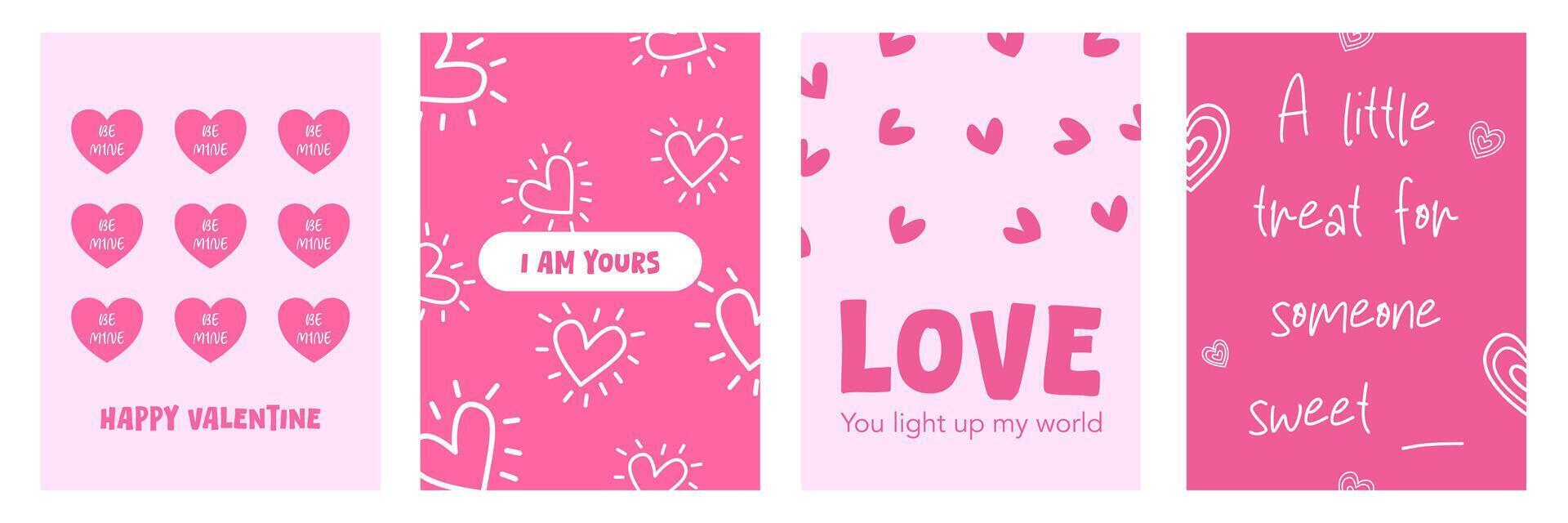 Set of Trendy Happy Valentine's Day with pink heart, simple pattern in pink background vector