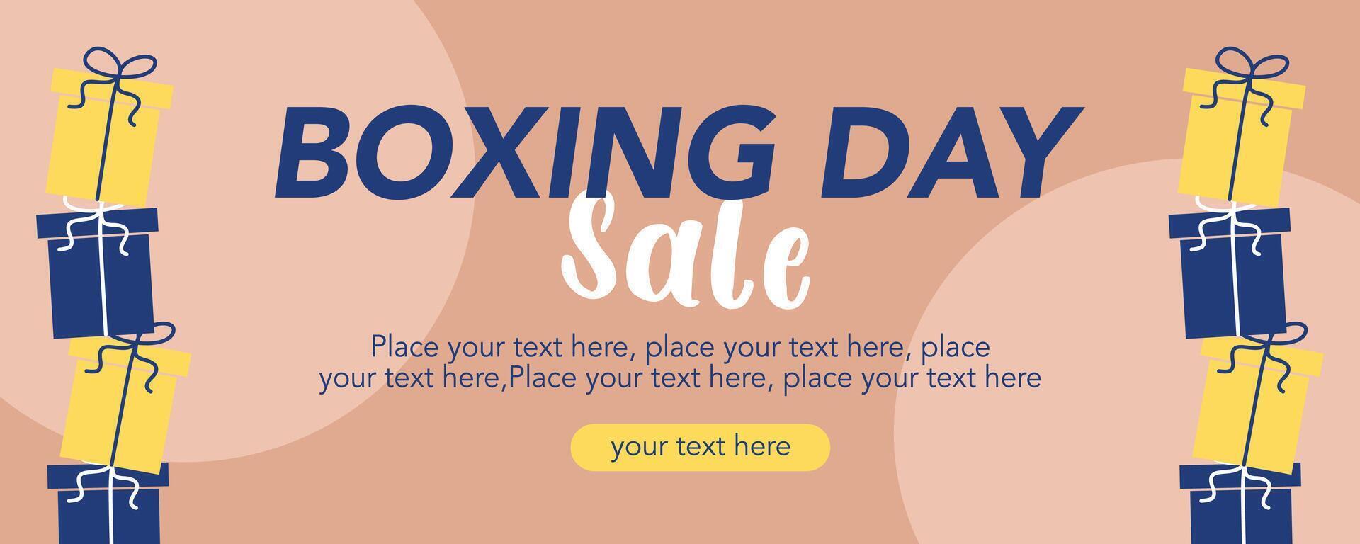 Boxing day sale horizontal template with gift and brown color background vector