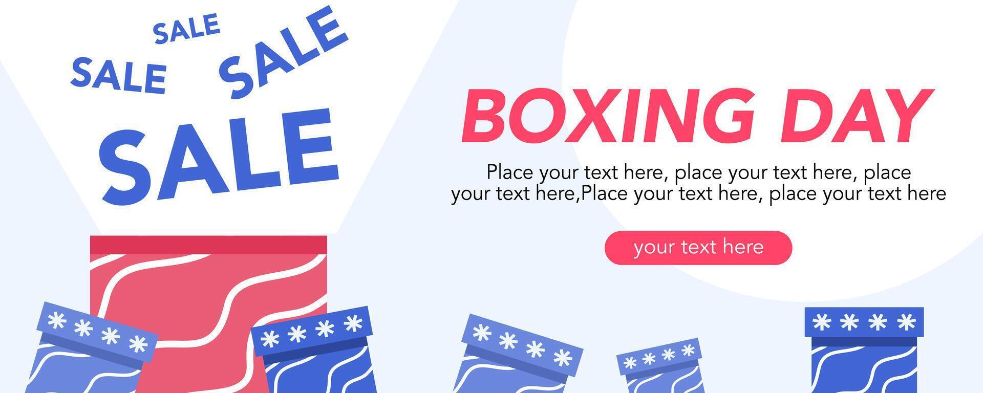 Boxing day sale horizontal template with gift, red and blue color background vector