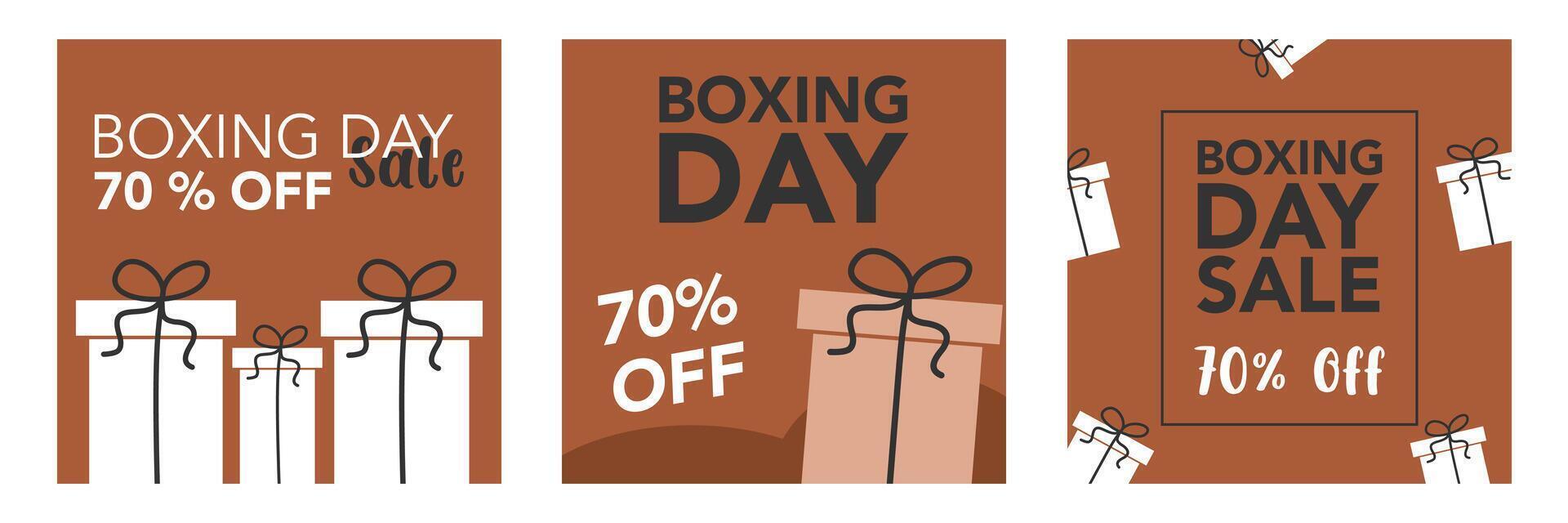 Set of boxing day sale square template with chocolate brown color vector