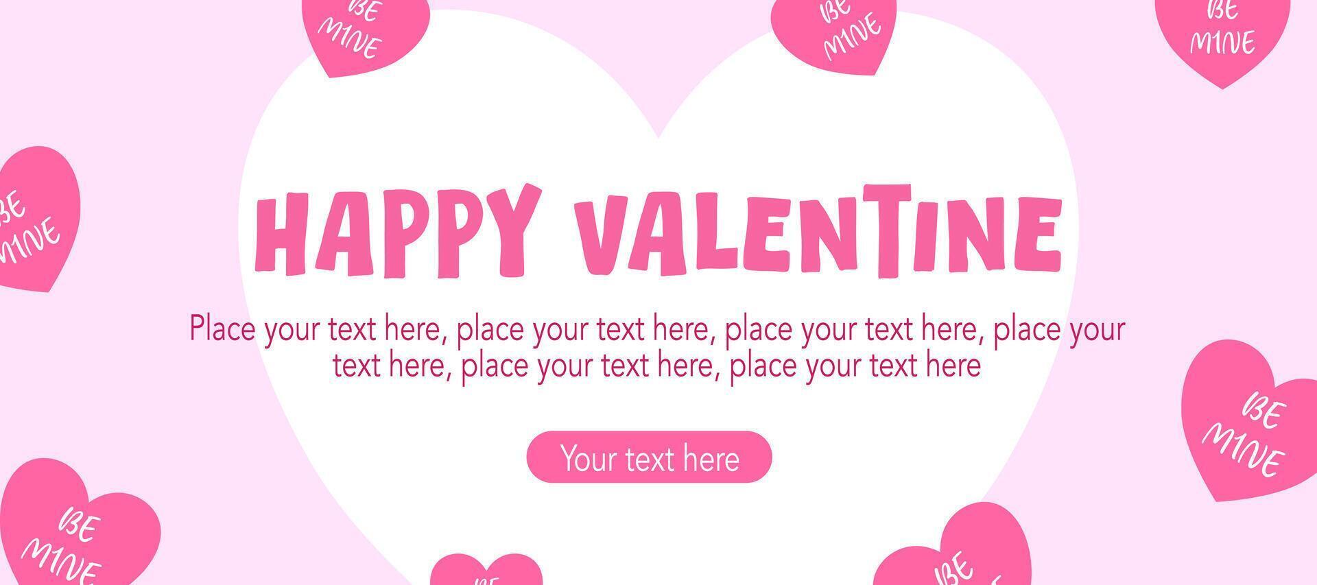 Trendy Happy Valentine's Day with cute pink heart and simple pattern in pink background vector