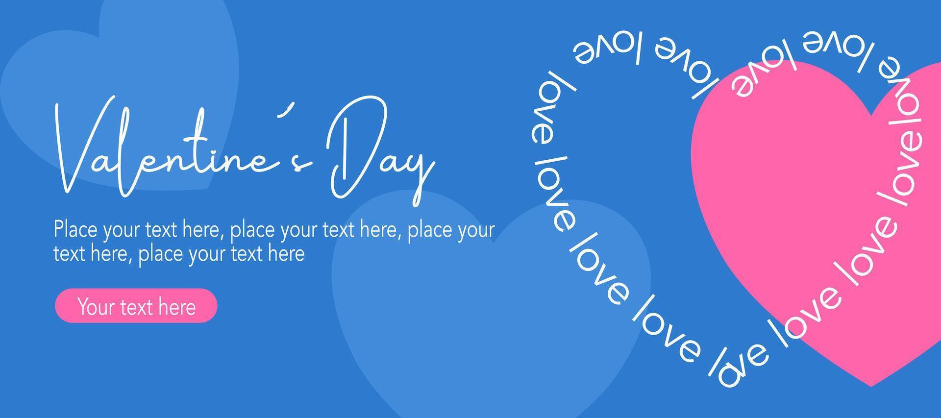 Happy Valentine's Day template with pink heart and simple calligraphy shapes in blue background vector
