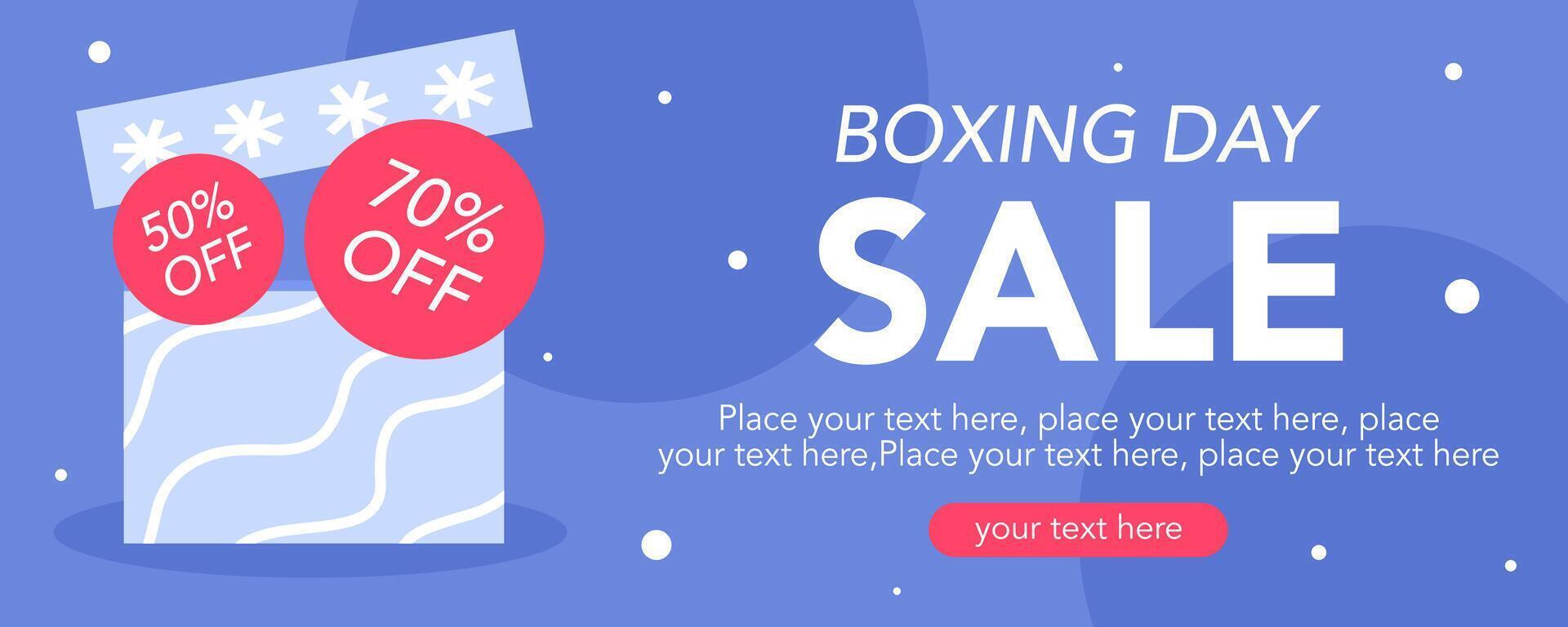 Boxing day sale horizontal template with gift, red and blue color background vector