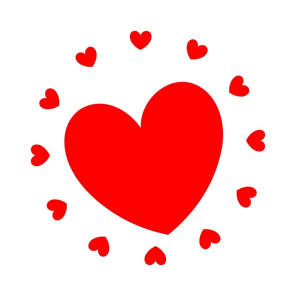 Red large heart shape with around smaller hearts shape illustration. Love heart symbol icons. vector