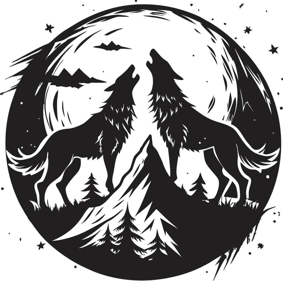 Illustration of a wolf howling at the moon vector