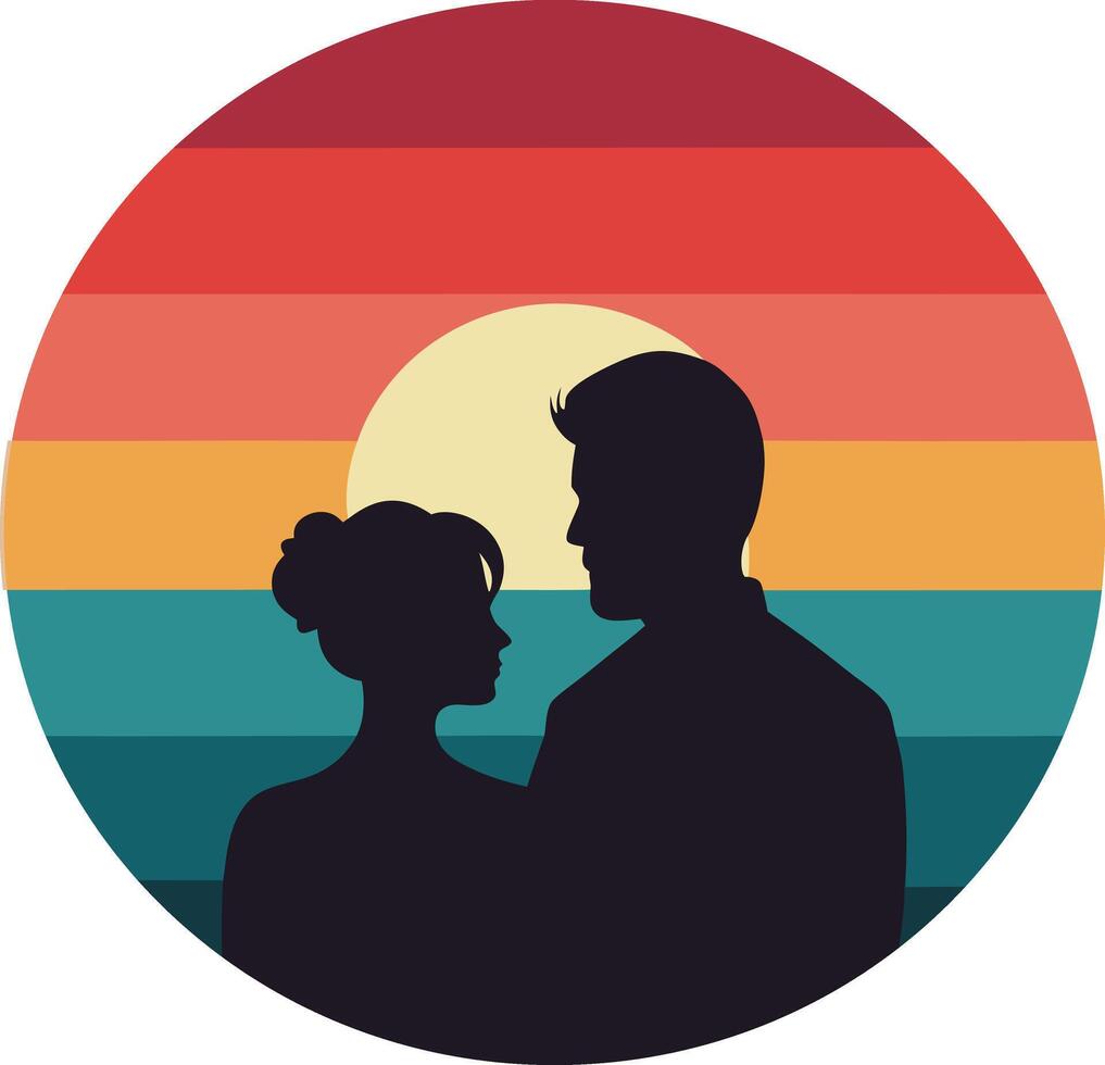 Silhouette Couple Sunset Retro Design Illustration vector