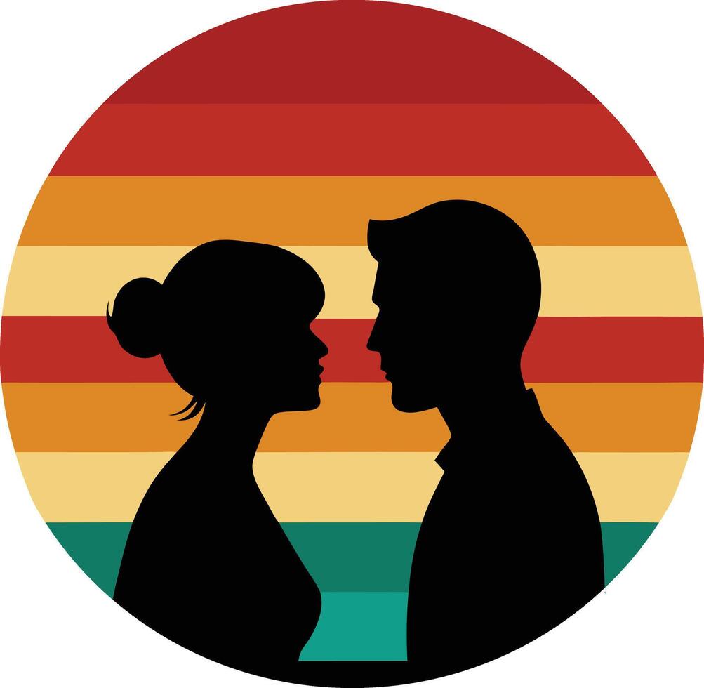 Silhouette Couple Sunset Romance Retro Design vector