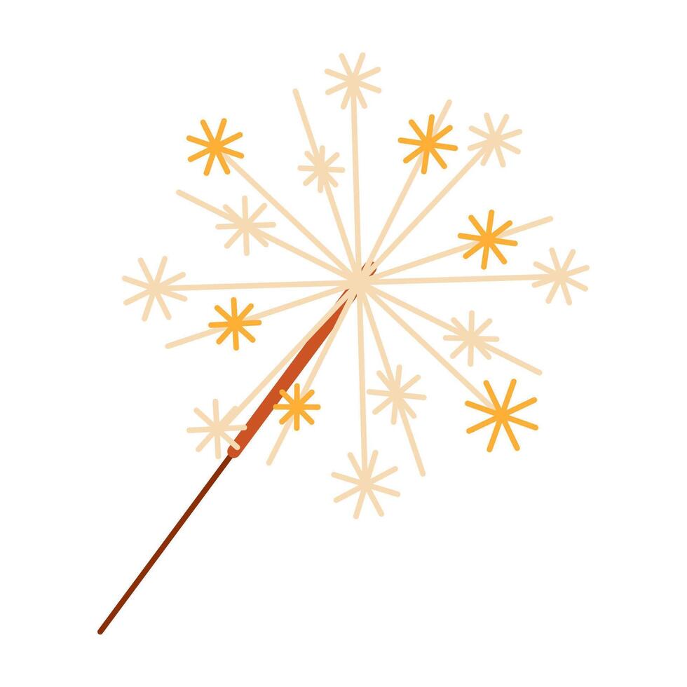 Burning sparkler candle. Bengal fire. Flat illustration isolated on white. Christmas decoration vector