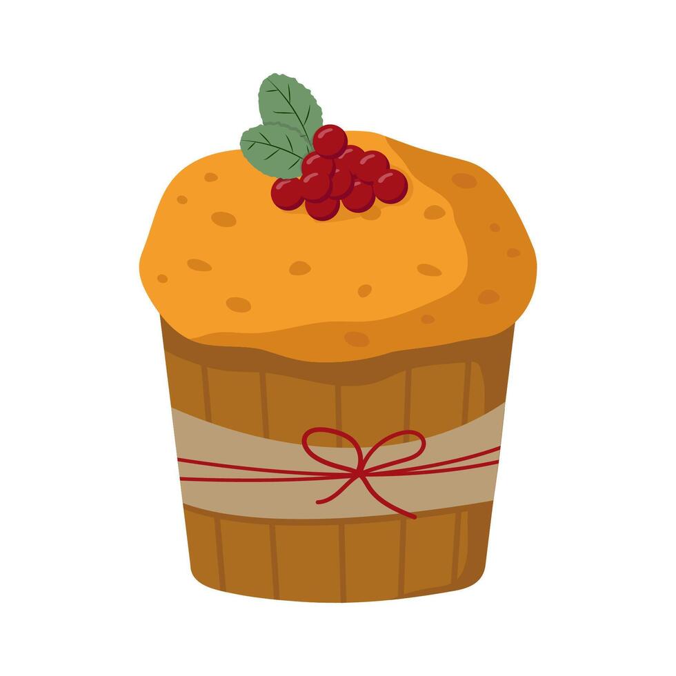 Cranberry panettone for Christmas in . A doodle-style Christmas pie. vector