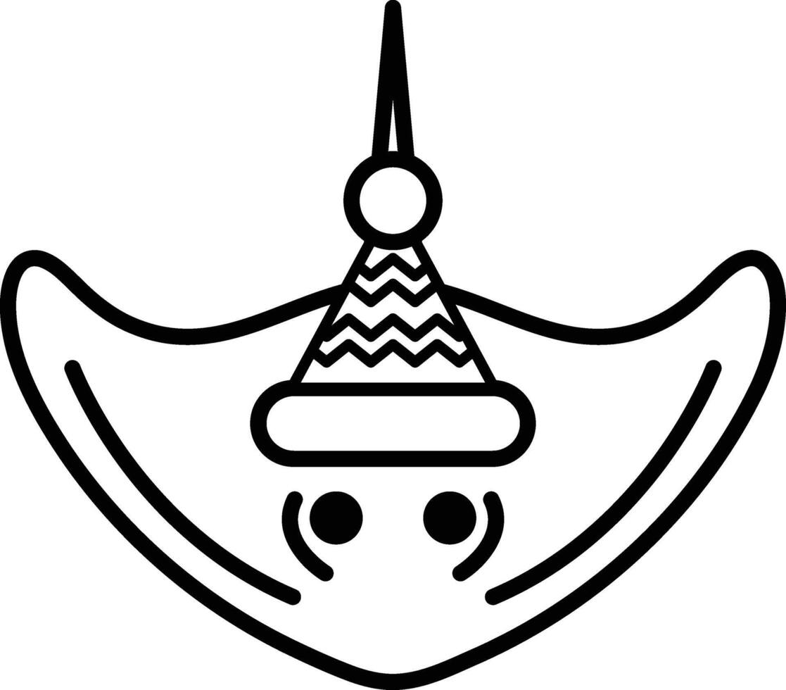Illustration of a stingray wearing a Santa hat in line art style. vector
