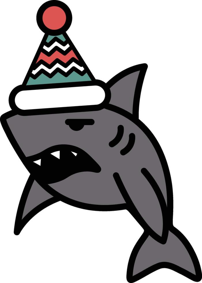 A cartoon shark with a hat on his head vector