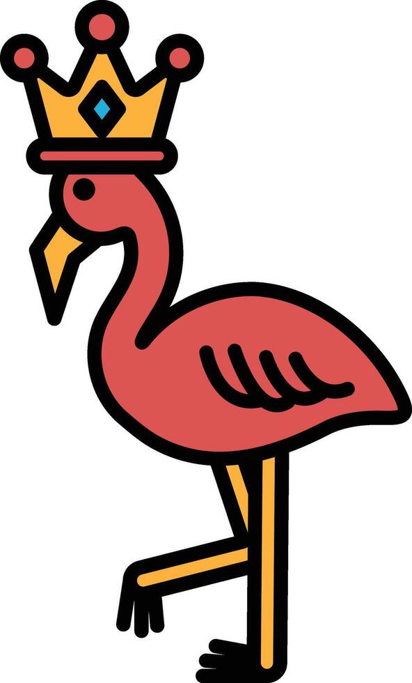 A cartoon drawing of a flamingo wearing a crown vector