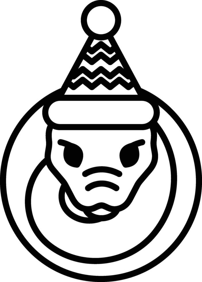 Illustration of a snake wearing a Christmas hat in line art style vector