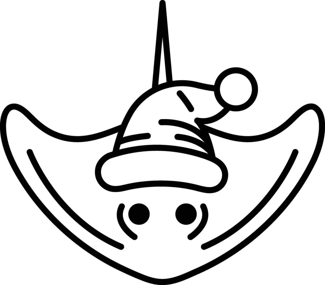 Illustration of a stingray wearing a Santa hat in line art style. vector