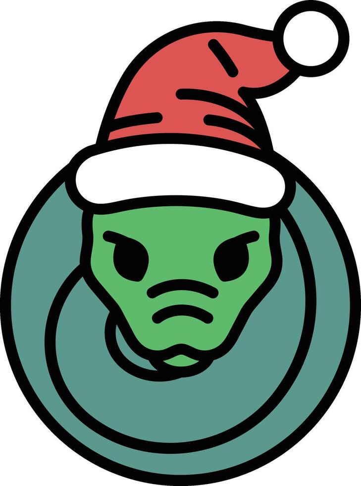 Illustration of a snake wearing a Christmas hat in line art style vector