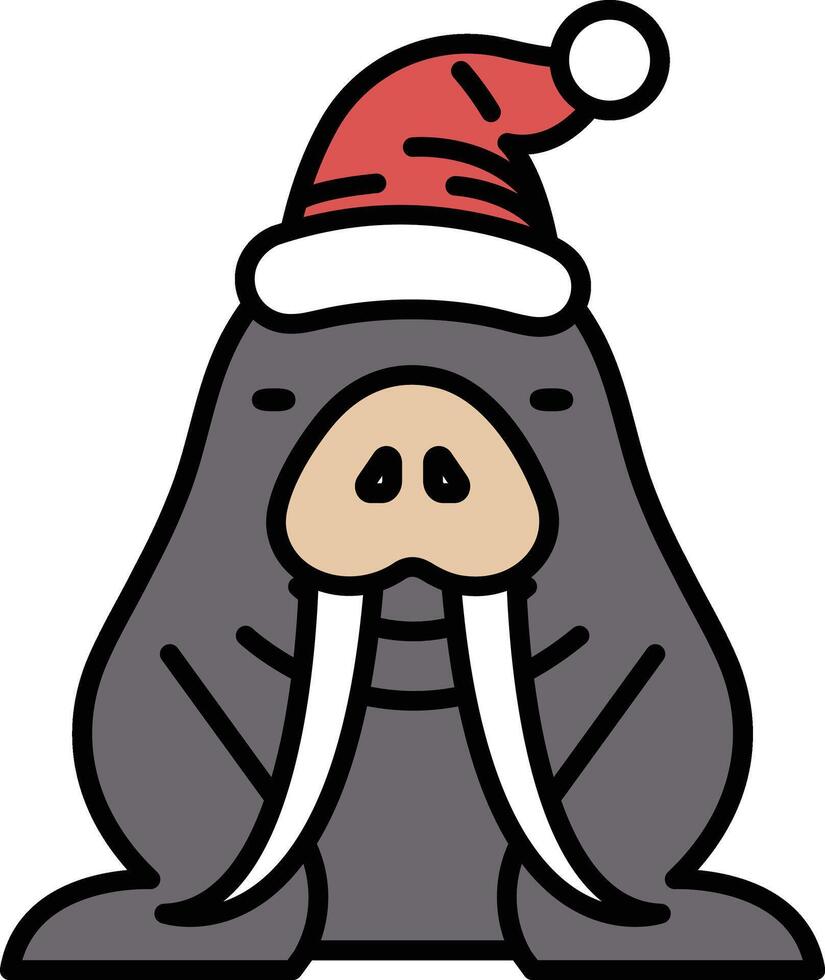 A cartoon of a walrus wearing a Santa hat vector