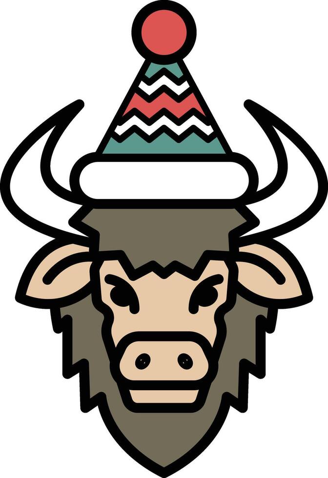 A cartoon bull with a hat on its head vector