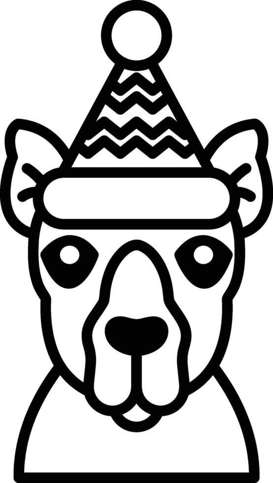 Illustration of a camel wearing a Christmas hat in line art style vector