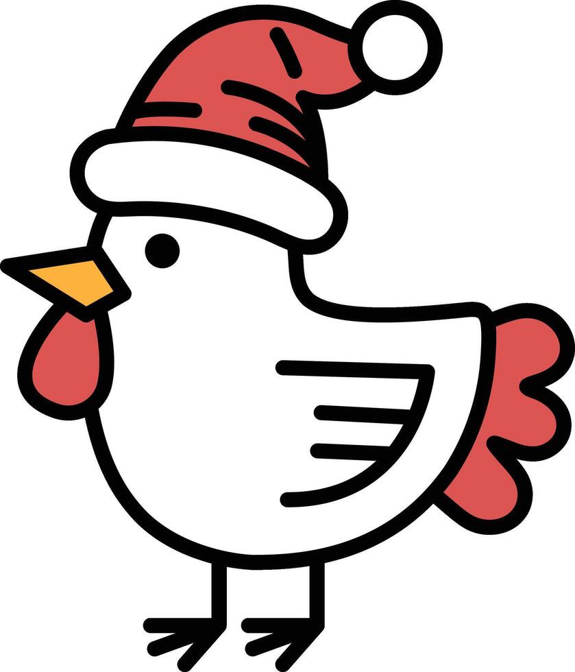 A cartoon chicken wearing a red hat and a red and white Christmas hat vector