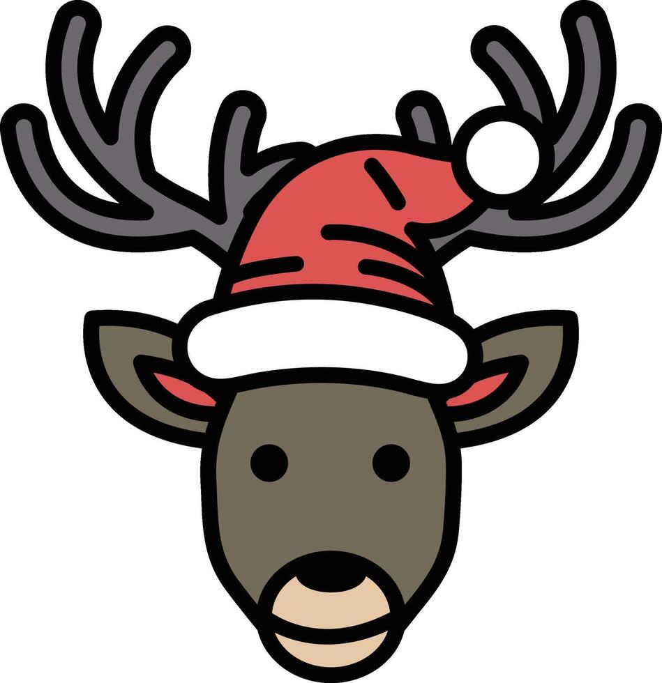 A cartoon deer with a red hat and a white snowflake on it vector