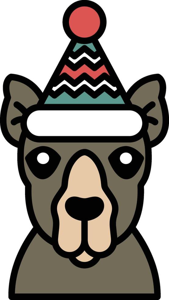 Illustration of a camel wearing a Christmas hat in line art style vector