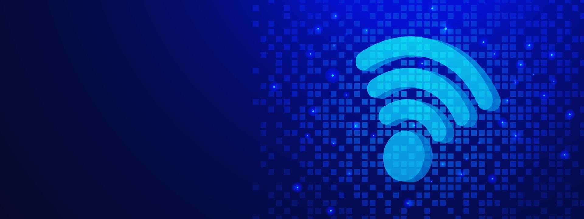 3D WIFI symbol for network and internet connection technology concept on blue digital pixels vector