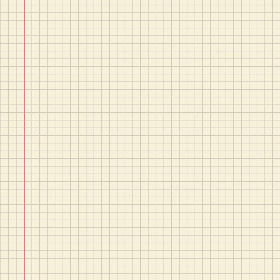 Blank squared notebook paper with a red margin line and light beige background for notes and sketches. Geometric pattern for school, wallpaper, textures, notebook. Lined blank vector