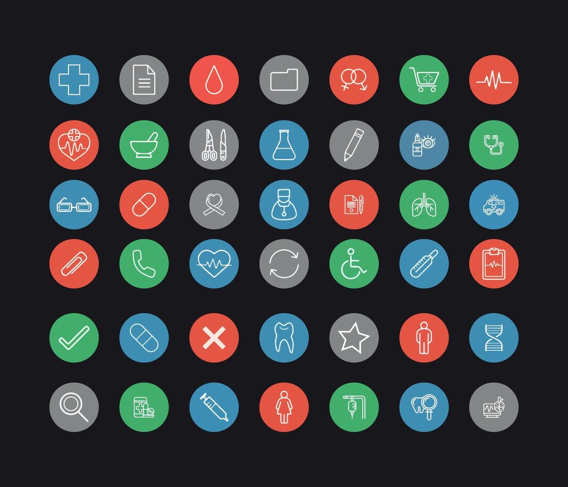 Medical icons set. Linear elements for applications, social media image of ambulance, hospital, science. Dentistry, healthcare concept vector