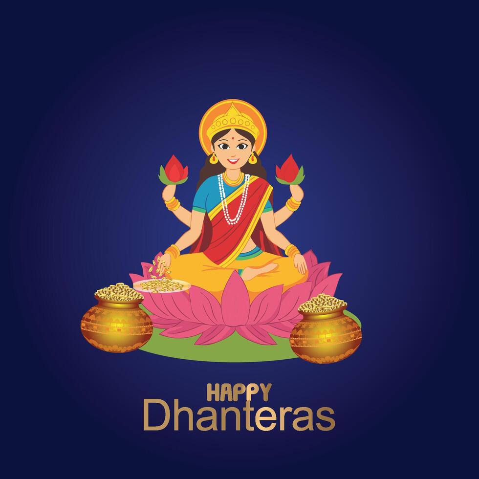 Happy Dhanteras Post and Greeting Card. Hindu Festival with Goddess Lakshmi Illustration vector