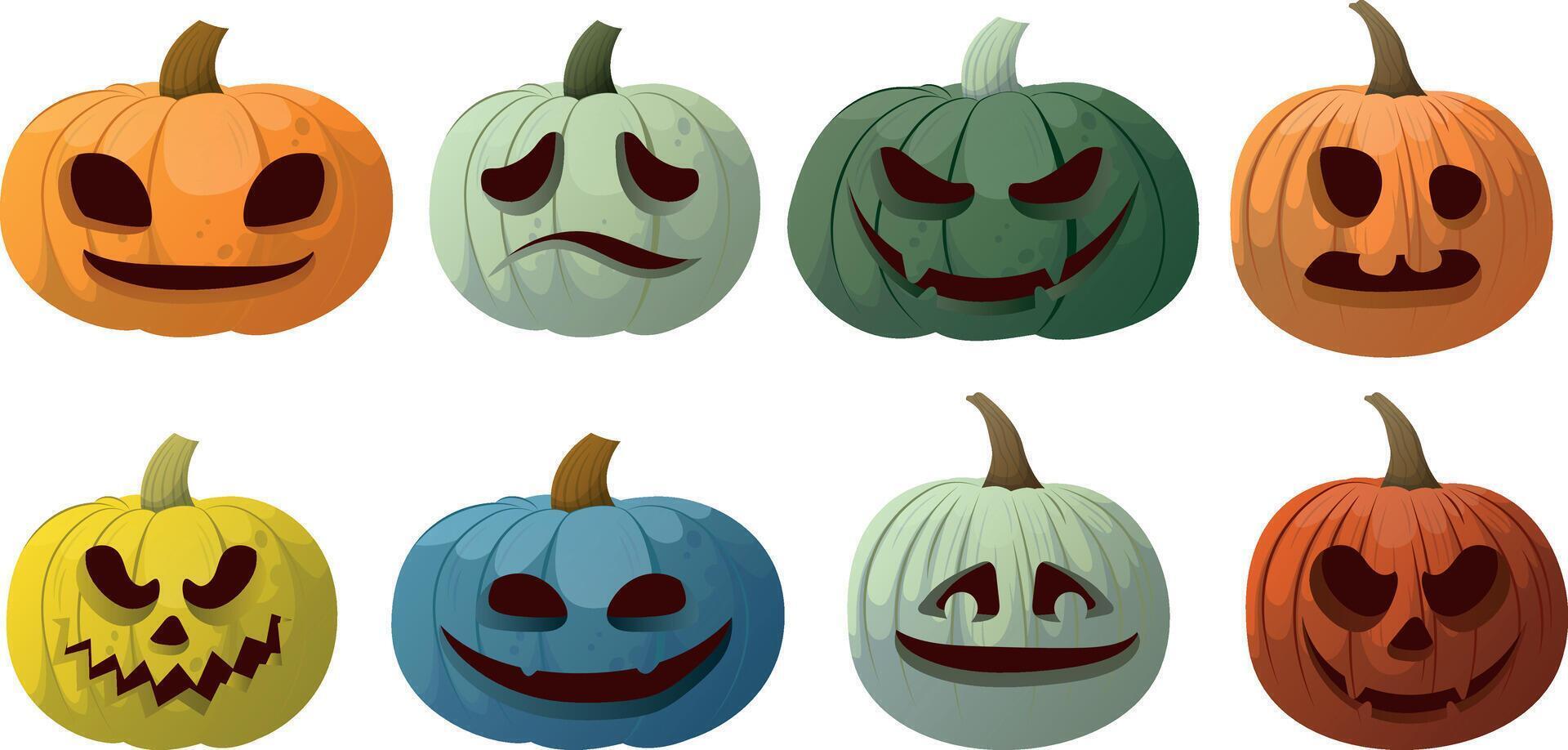 set of Halloween pumpkin horror on white background, Scary pumpkin. vector