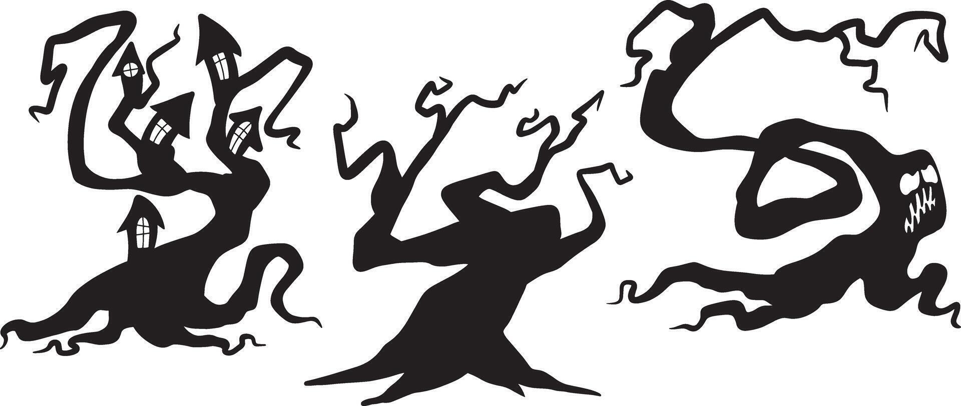 Naked trees silhouettes set Leafless Tree, Dead Tree, Trunk Branches drawn isolated illustrations dead Trees silhouette dry tree silhouette with scary look for Halloween halloween tree silhouette set vector