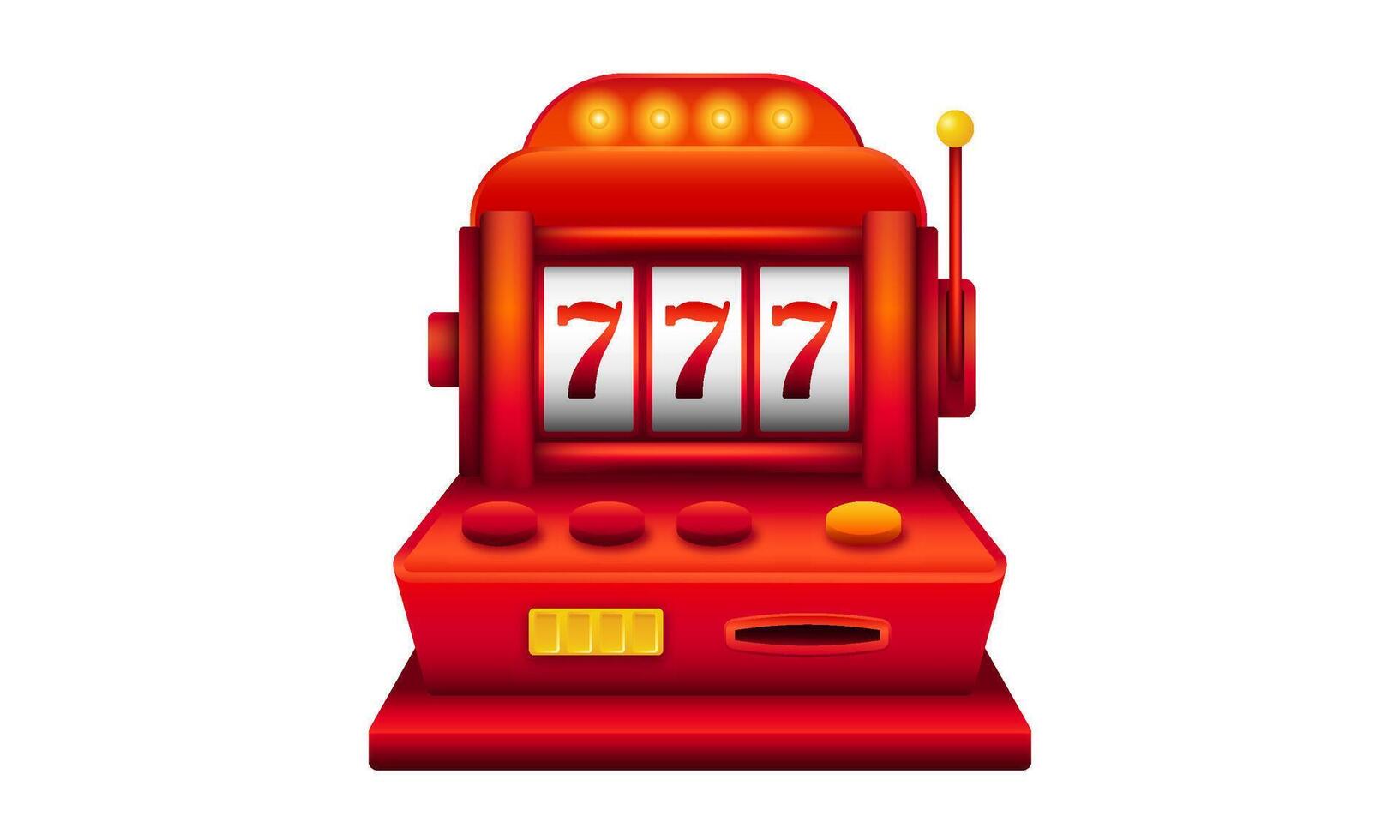 Red slot machine with red sevens. Fortune risk lever with jackpot. vector