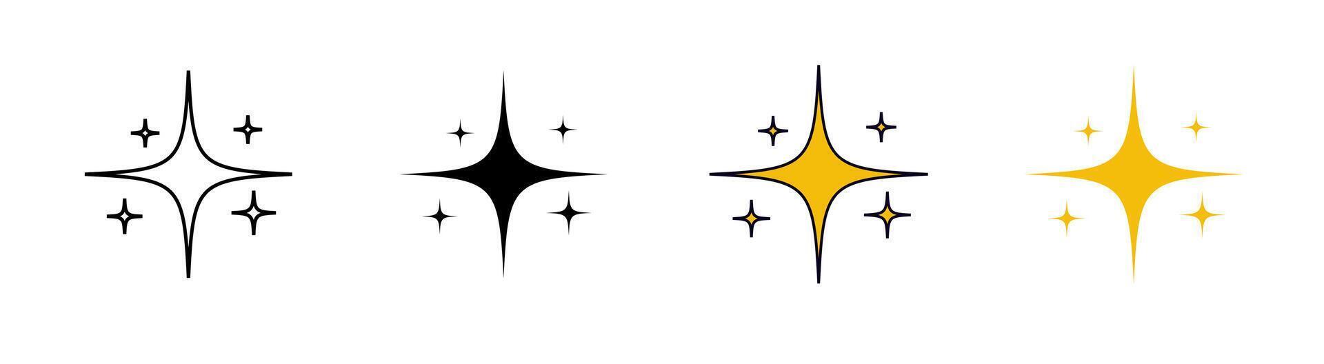 Black and yellow sparkle set. Signs of shining and twinkling start. vector