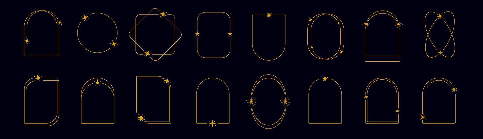 Golden star frame collection outline. Border with space elements. Frameworks with starts vector