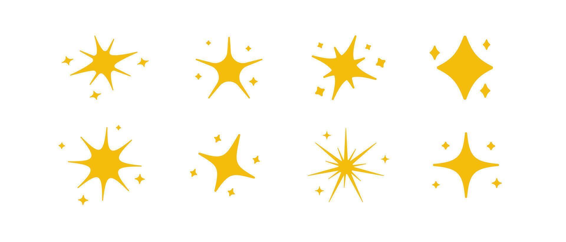 Space minimalistic icons outline. Yellow sparkles icons. vector