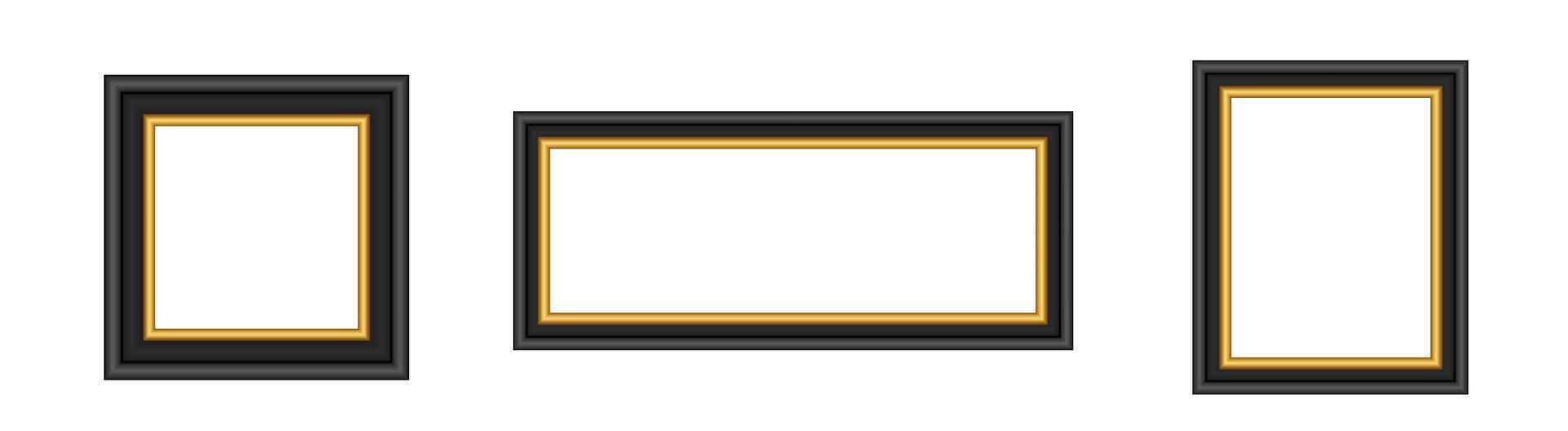 Wooden frameworks with golden stroke. Dark border for decoration vector