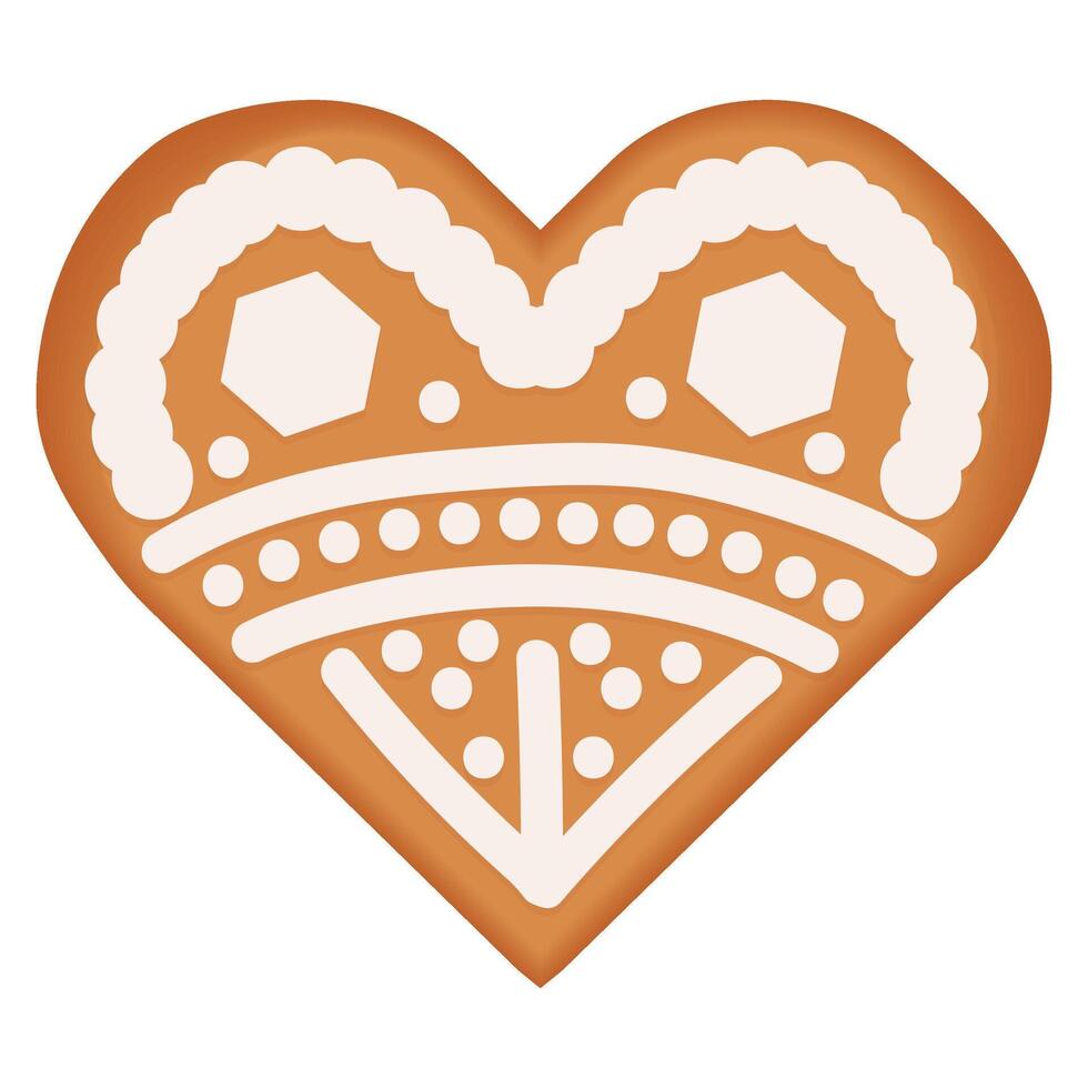 Christmas gingerbread heart shape for decorating winter gingerbread illustrations. Baking with icing vector